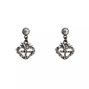 VIRGINS SAINTS & ANGELS - Queen of Hearts, Crystal Drop Post Earrings -Gunmetal